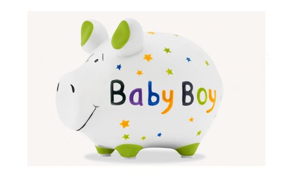 Wurm Spardose KCG Kleinschwein - Baby Boy - aus Keramik (B/H/T) 12,5x9x9cm