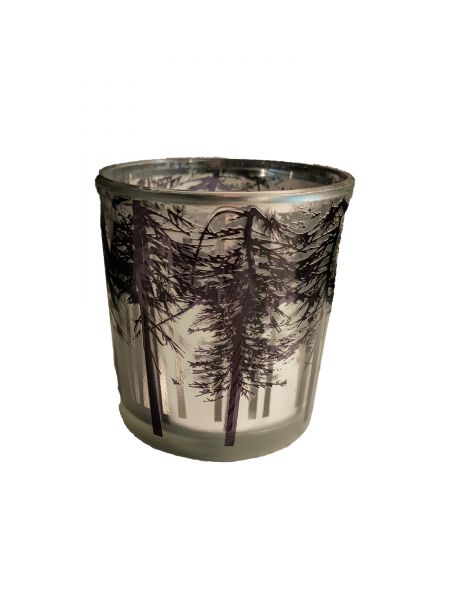 Colmore Windlichtglas S Motiv Bäume Grau7x7x8 cm