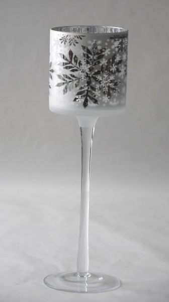 Cor Mulder Glas Teelicht &quot;Snowflake&quot; mit Fuß Höhe 25 cm Ø 7 cm frosty