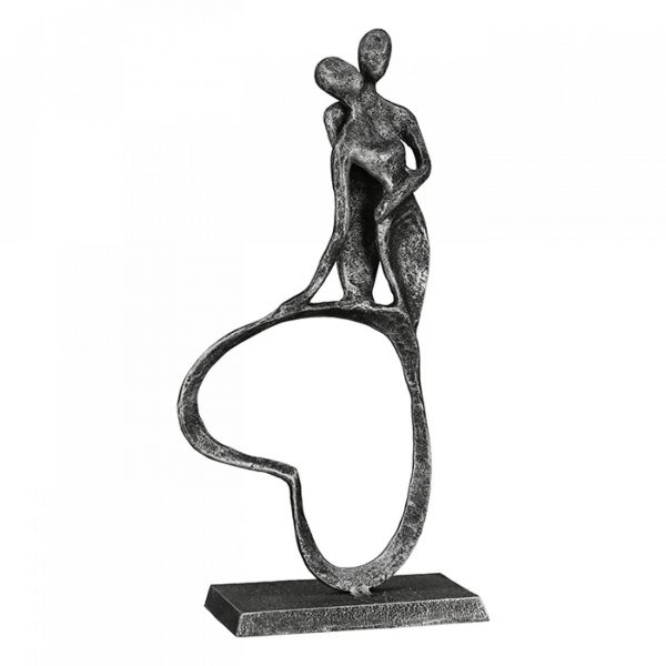 Casablanca Design-Skulptur "Stand by me" Eisen silberfarbend antikfinish Pärchen mit Herz und mit Sp
