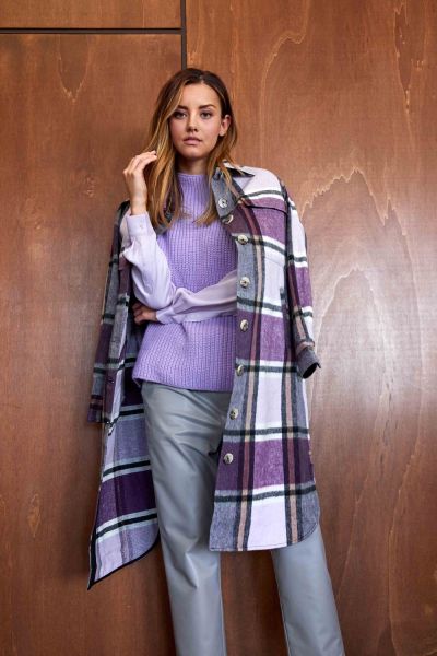 MILANO ITALY Damen Mantel mit zwei aufgenähte Brusttaschen - Purple Print
