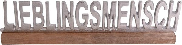 Schriftzug "Lieblingsmensch" Aluminium auf Mangoholz 43,5 cm lang